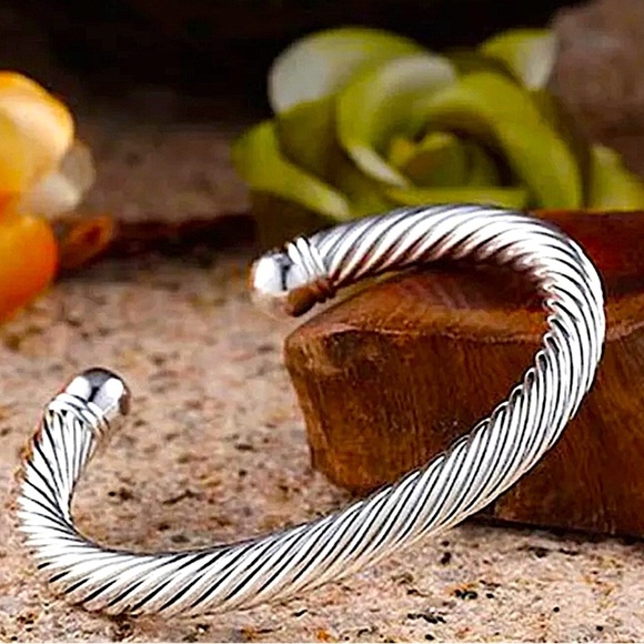 Sterling Silver Twisted Bangle Cuff Bracelet - Picture 2 of 5